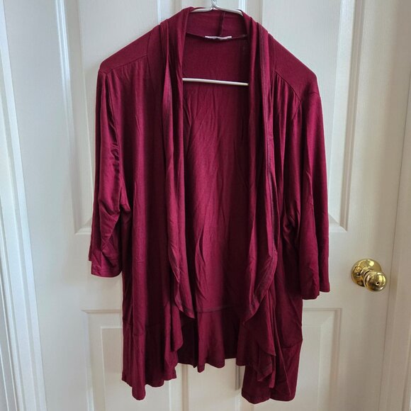 Women's Open Front Cardigan 3/4 Sleeve Draped Ruffles Soft Knit Sweater - Picture 2 of 3